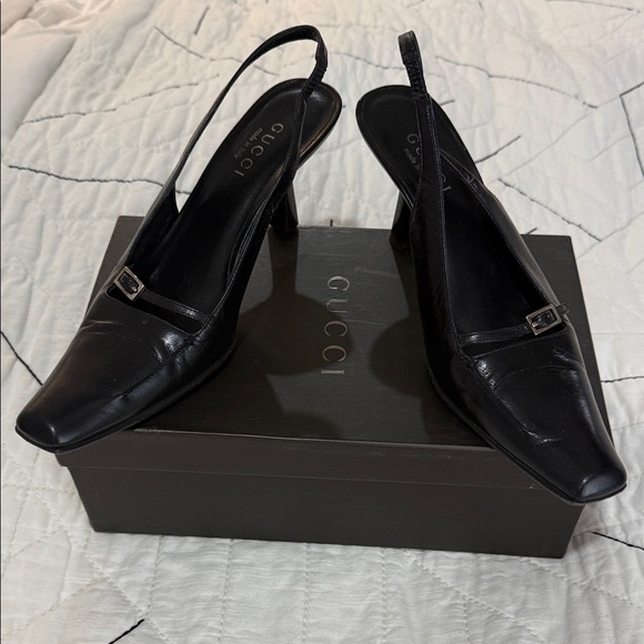 Gucci Black Leather Slingback Heels - Picture 1 of 6